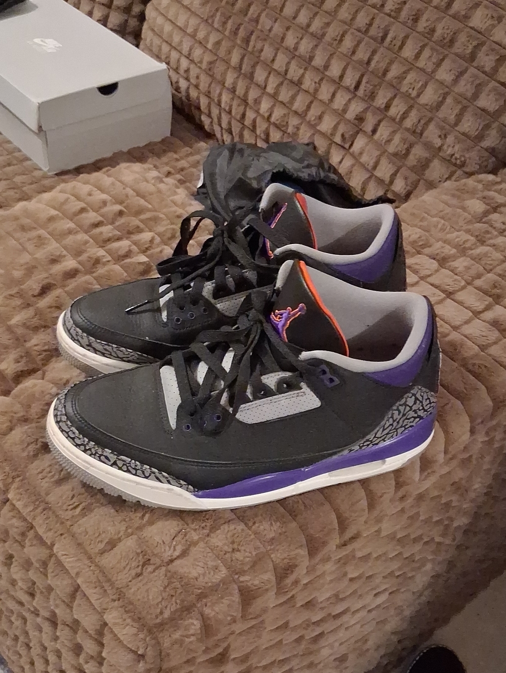 Jordan Men's Black and Purple Low-Top Athletic Sneakers with Orange Trim